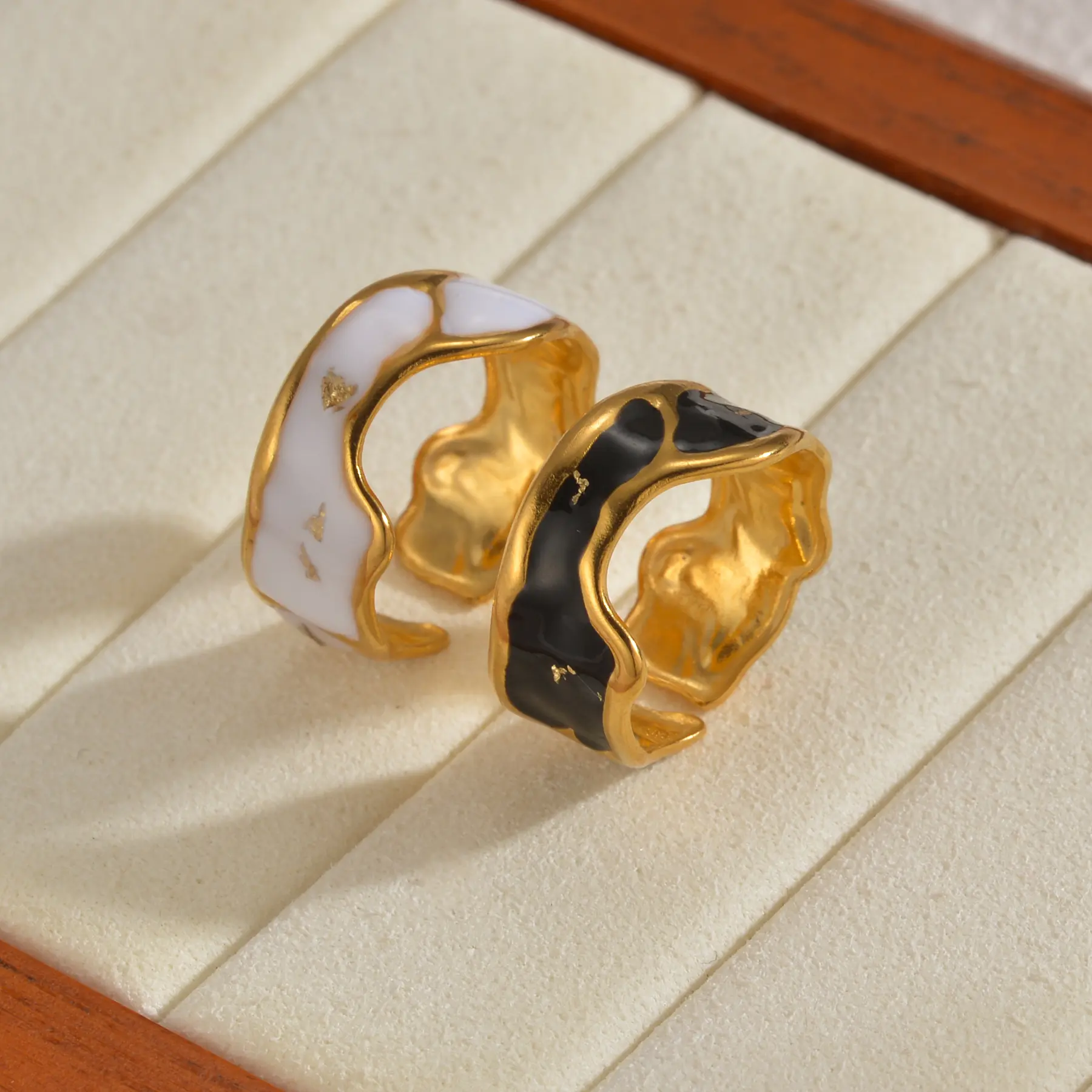 Freeteeme Fashion Oil Dripping Wide Rings for Women Stainless Steel Zircon Star Geometric Open Ring Couple Jewelry Wedding Gifts
