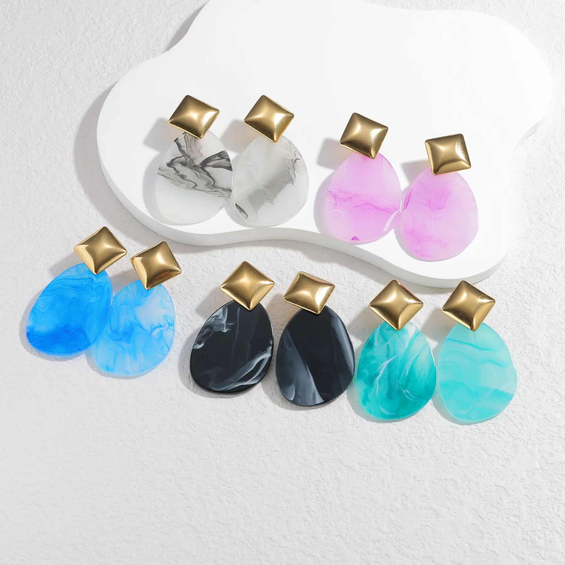 Freeteeme Punk Geometric Teardrop Earrings for Women Multi-Color Dangle Earrings Fashion Jewelry Birthday Accessories Gifts