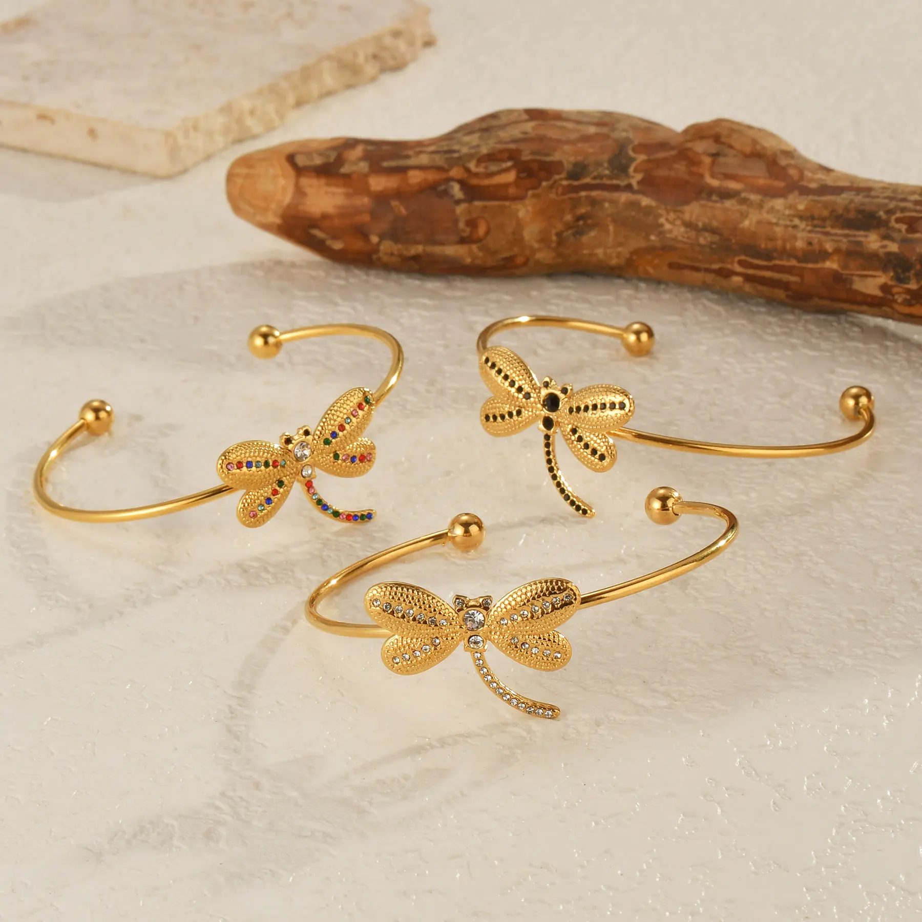 Freeteeme Stylish Dragonfly Series Necklace Ring Earrings Bangle for Women Stainless Steel Minimalist Jewelry Set Birthday Gifts