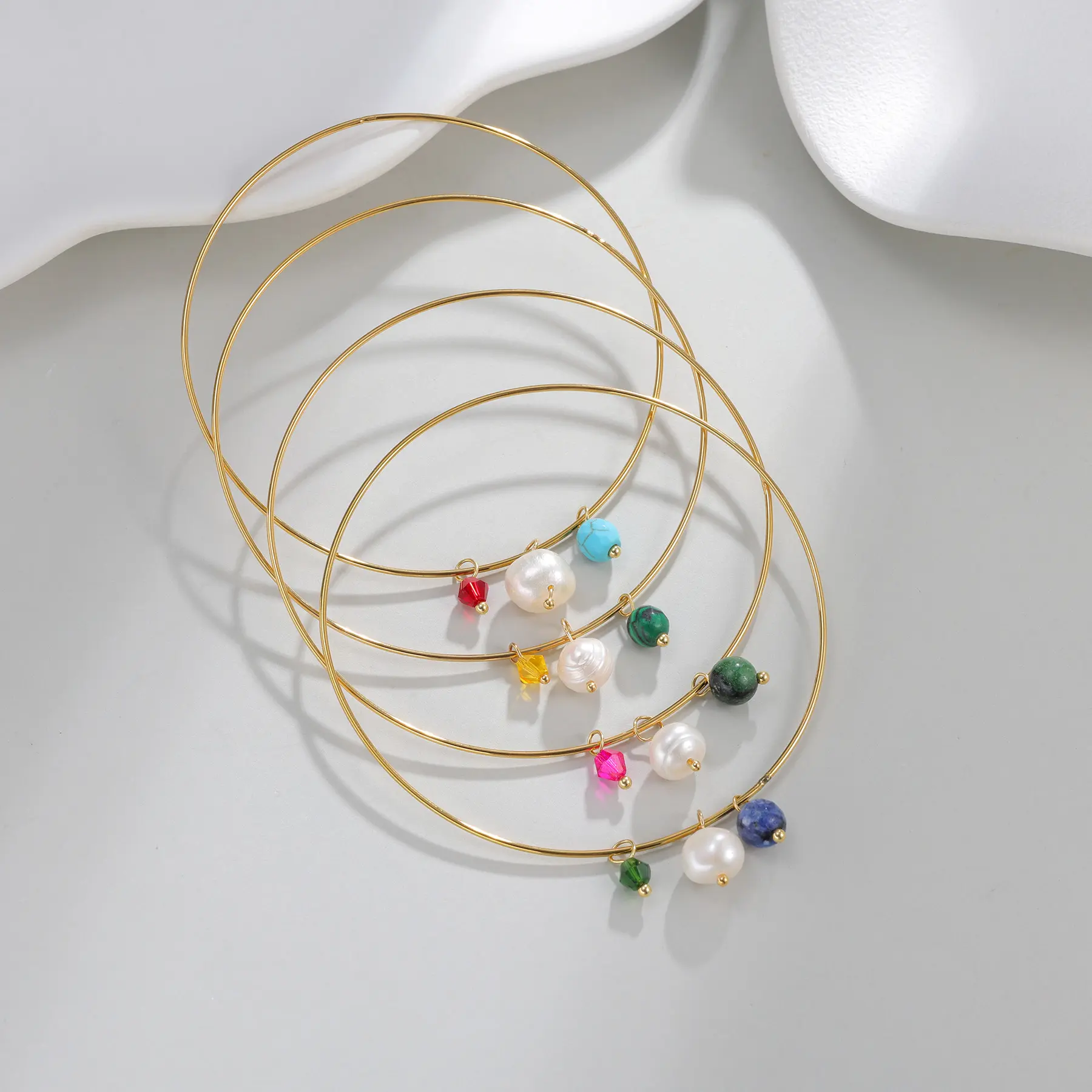 Freeteeme Various Styles Bangles for Women Men Stainless Steel Sparkling Zircon Cross Star Colorful Bead Charms Bracelet Gifts