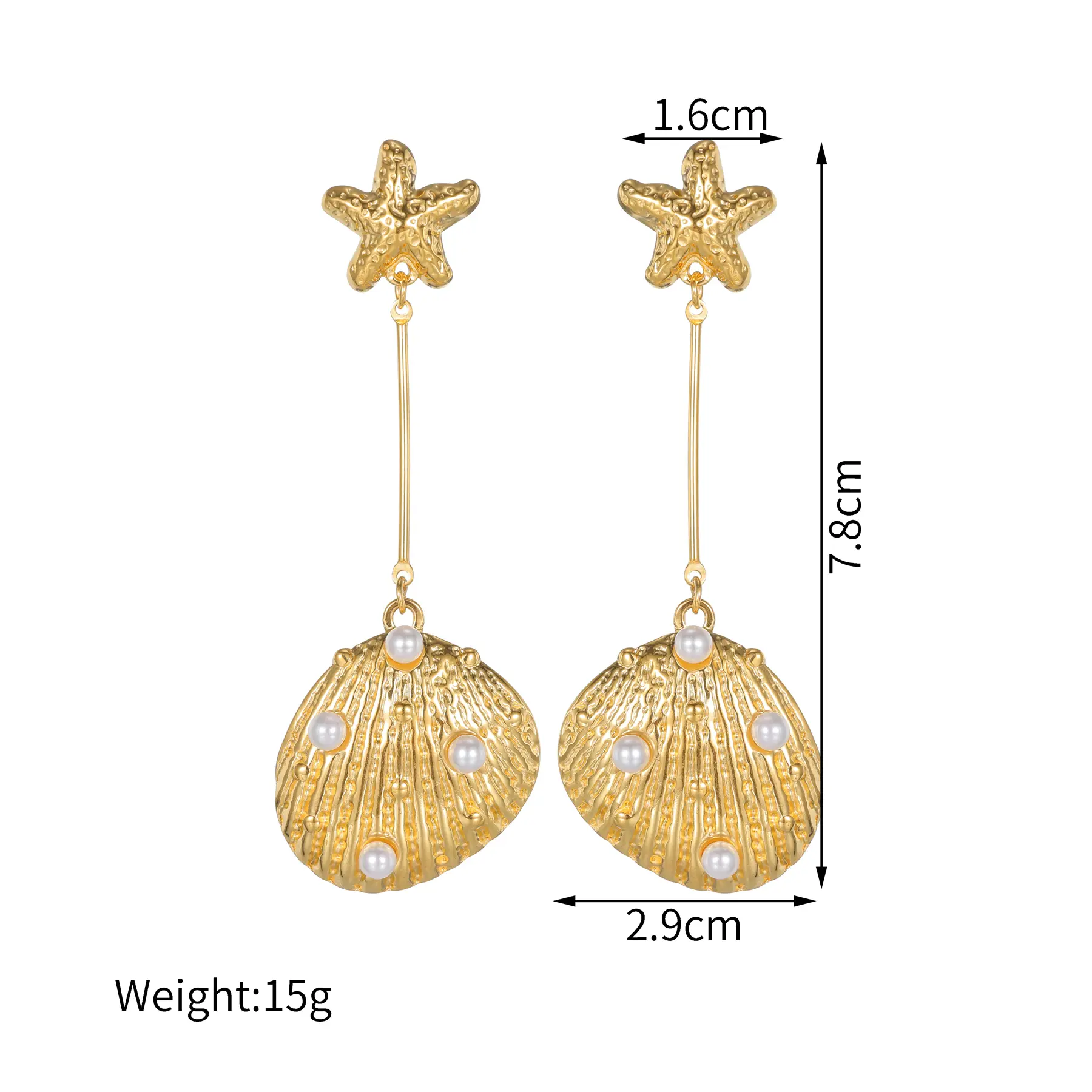 Freeteeme Starfish Shell Inlaid Imitation Pearls Earrings for Women Stainless Steel Ocean Series Dangle Earrings Jewelry Gifts