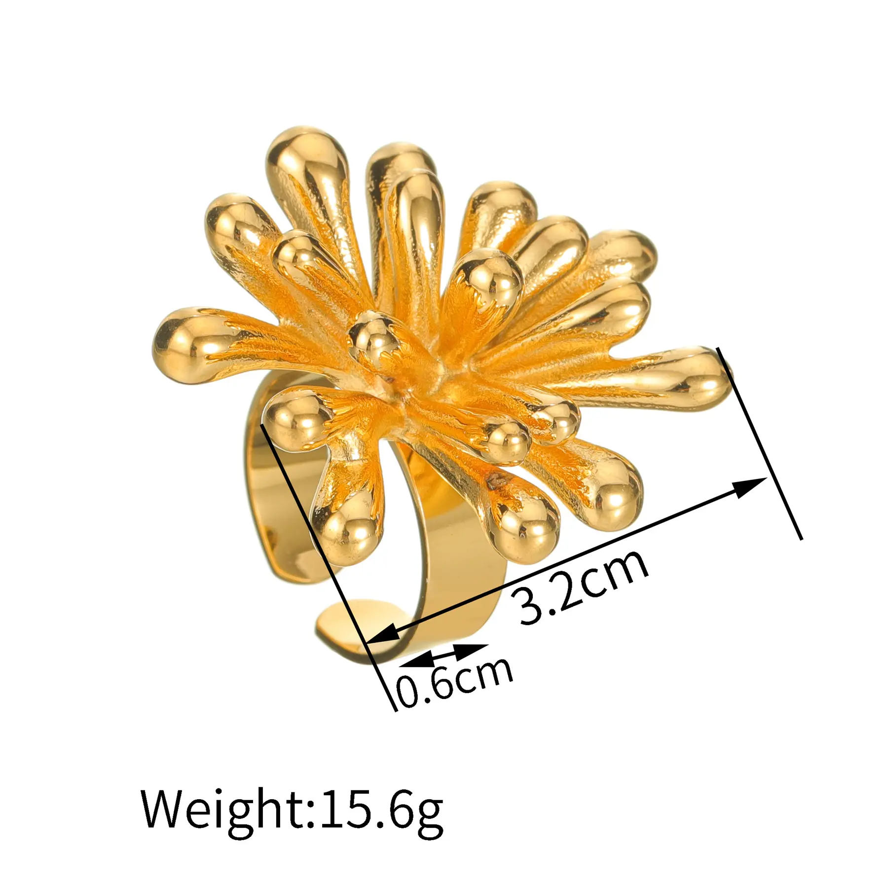 Freeteeme Trendy Flower Open Ring for Women Men Stainless Steel Metal Gold Color Alluring Jewelry Couple Gift 2024