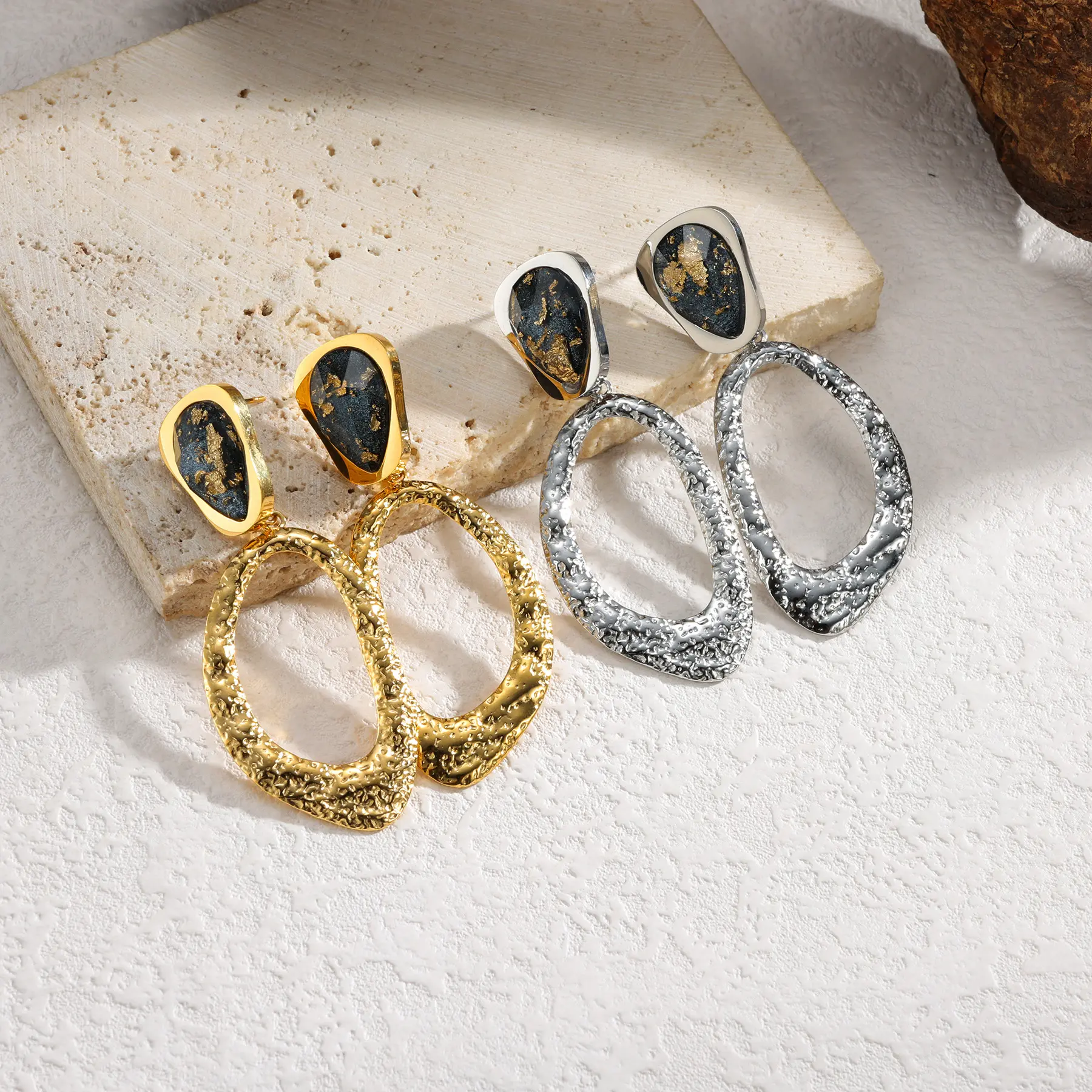 Freeteeme Irregular Textured Hollow Oval Earrings for Women Stainless Steel Niche Design Ear Studs Birthday Gifts Wholesale