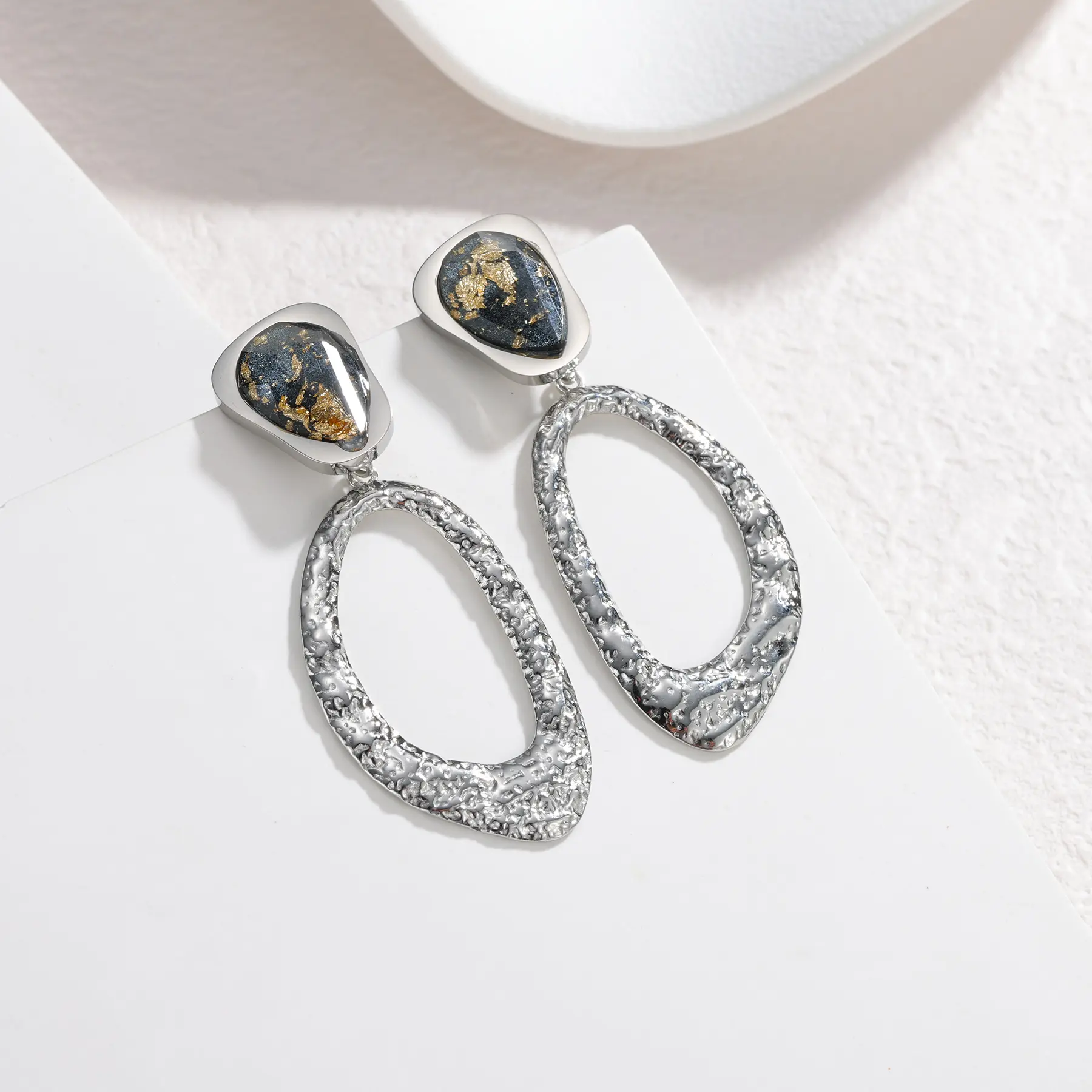 Freeteeme Irregular Textured Hollow Oval Earrings for Women Stainless Steel Niche Design Ear Studs Birthday Gifts Wholesale
