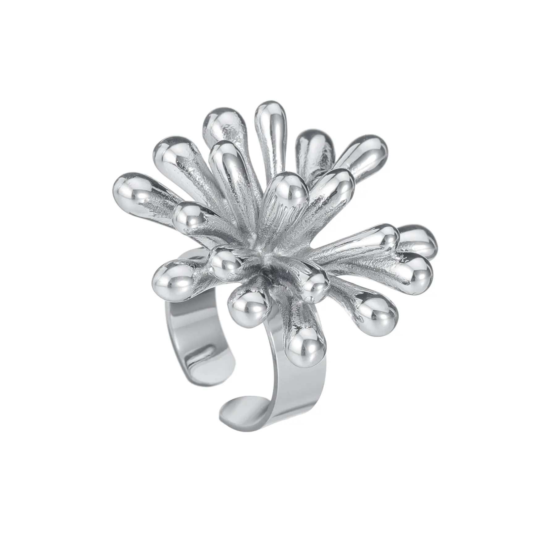Freeteeme Trendy Flower Open Ring for Women Men Stainless Steel Metal Gold Color Alluring Jewelry Couple Gift 2024