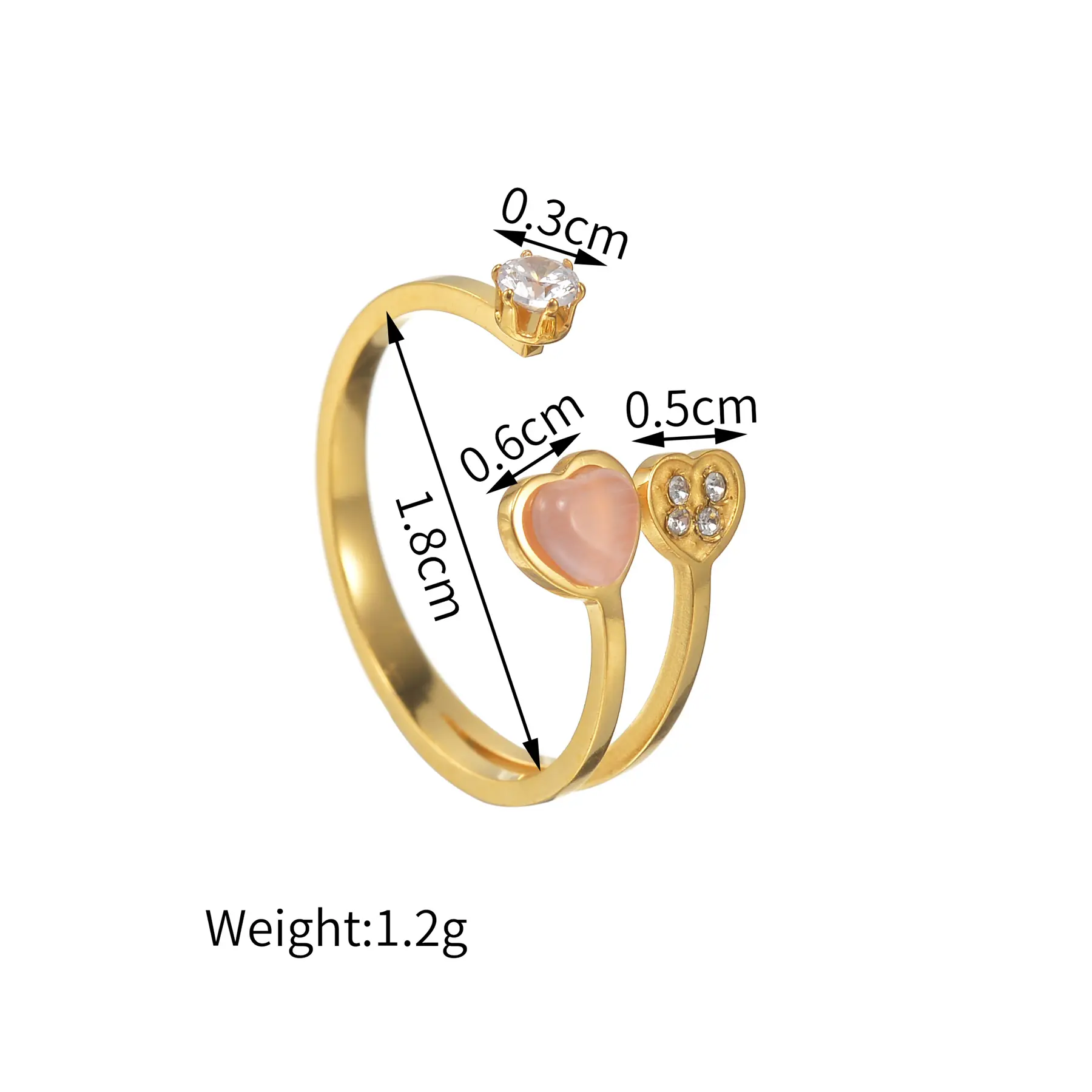Freeteeme Trendy Doubel Heart Zircon Rings for Women Stainless Steel Gold Plated Open Ring Couple Jewelry Birthday Wedding Gift