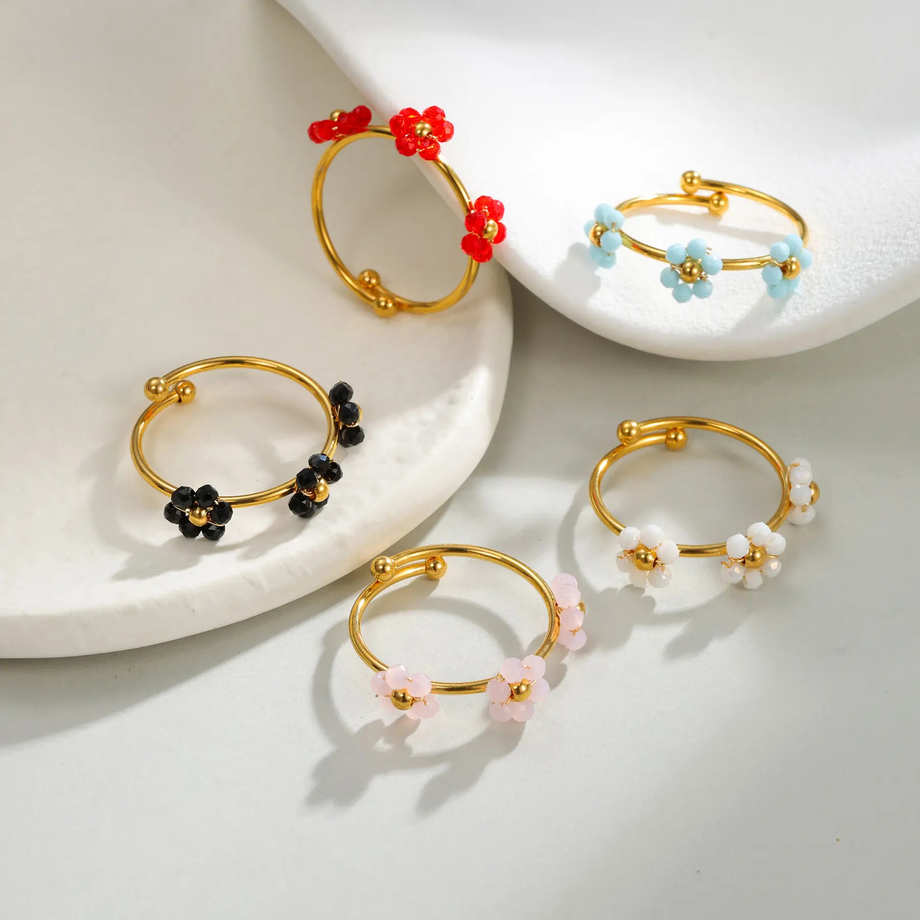 Freeteeme Simple Multi-colored Flower Rings for Women Stainless Steel Female Summer Open Couple Rings Jewelry Adjustable Gift
