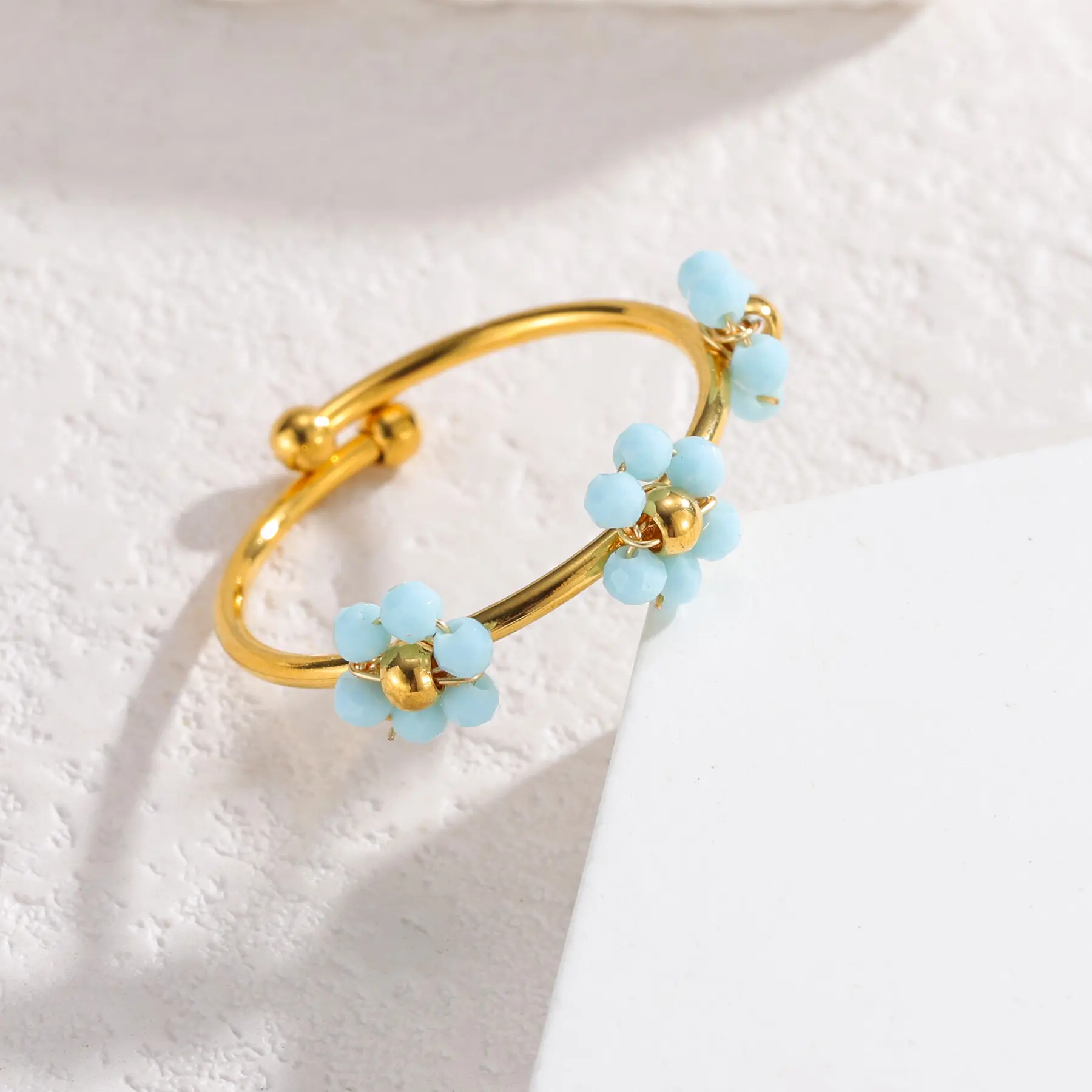 Freeteeme Simple Multi-colored Flower Rings for Women Stainless Steel Female Summer Open Couple Rings Jewelry Adjustable Gift