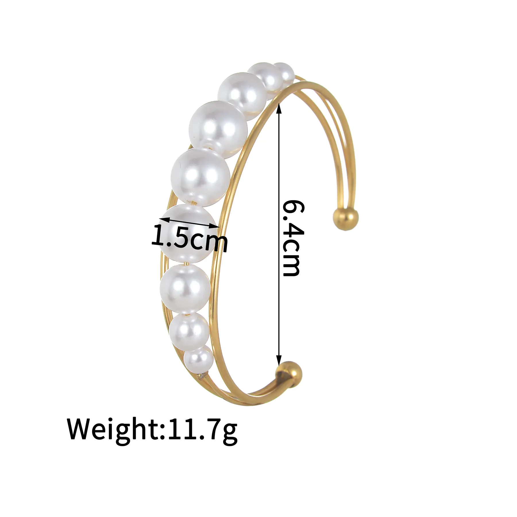 Freeteeme Exquisite Imitation Pearl Women's Bangle Stainless Steel  Open Cuff Bracelets Gold Color Jewelry Party Wedding Gifts