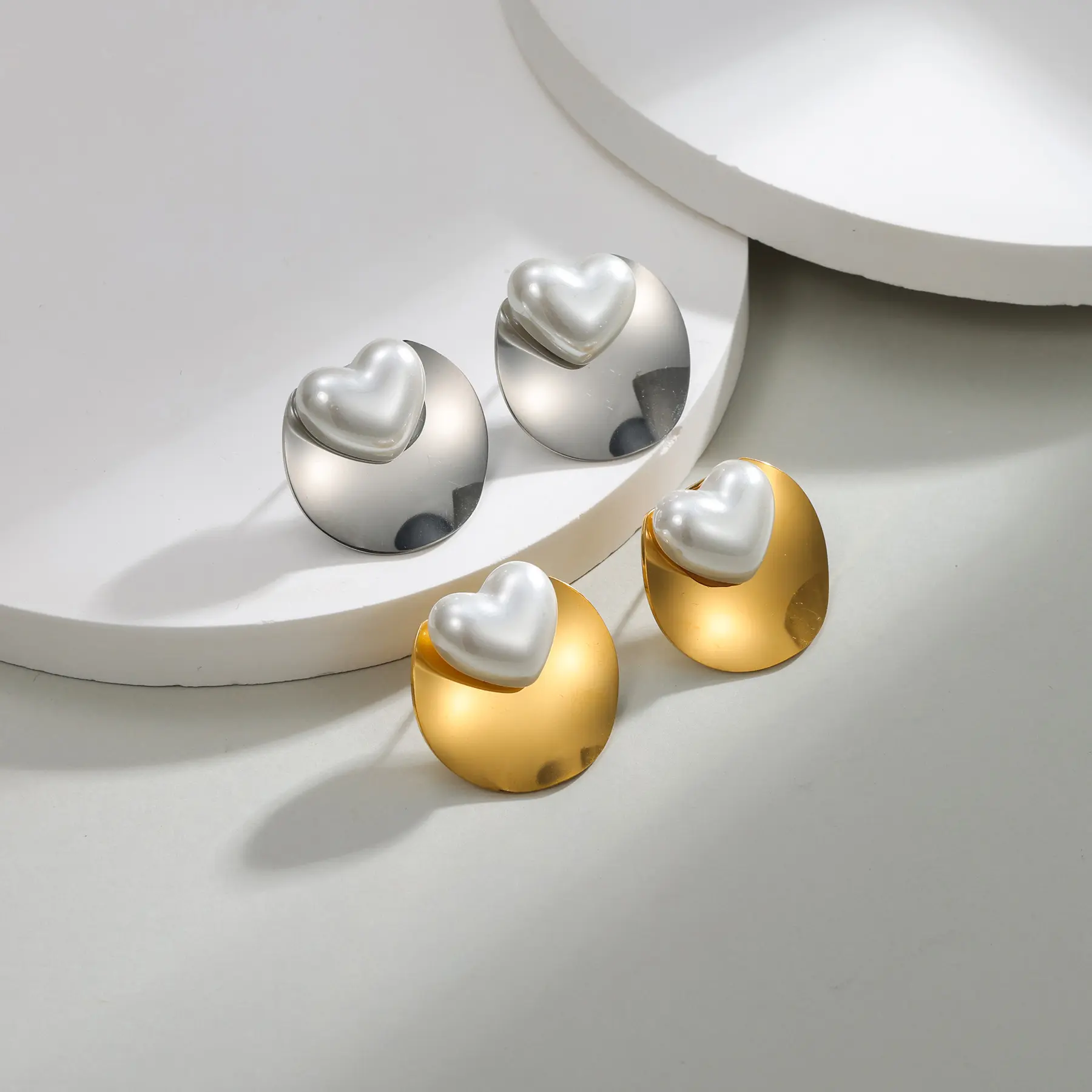 Freeteeme Fahison Geometric Stud Earrings Stainless Steel Minimalist Imitation Pearl Earring for Women Daily Accessories Gifts
