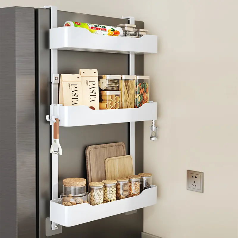 Space Saving Adjustable Kitchen Rack Multi-Functional Waterproof Hanging Shelf No Drill Installationfor Spices Cans Groceries