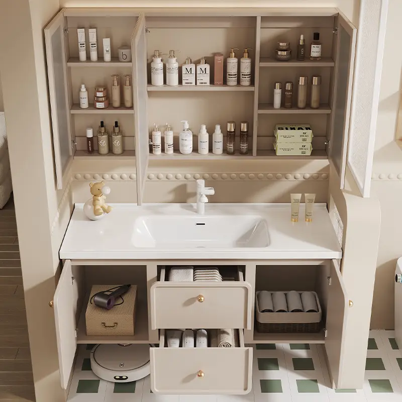 Organizer Mirror Bathroom Storage Cabinet Wooden Drawers Luxury Bathroom Cabinet Restroom Ceramic Mobile Bagno Home Furniture