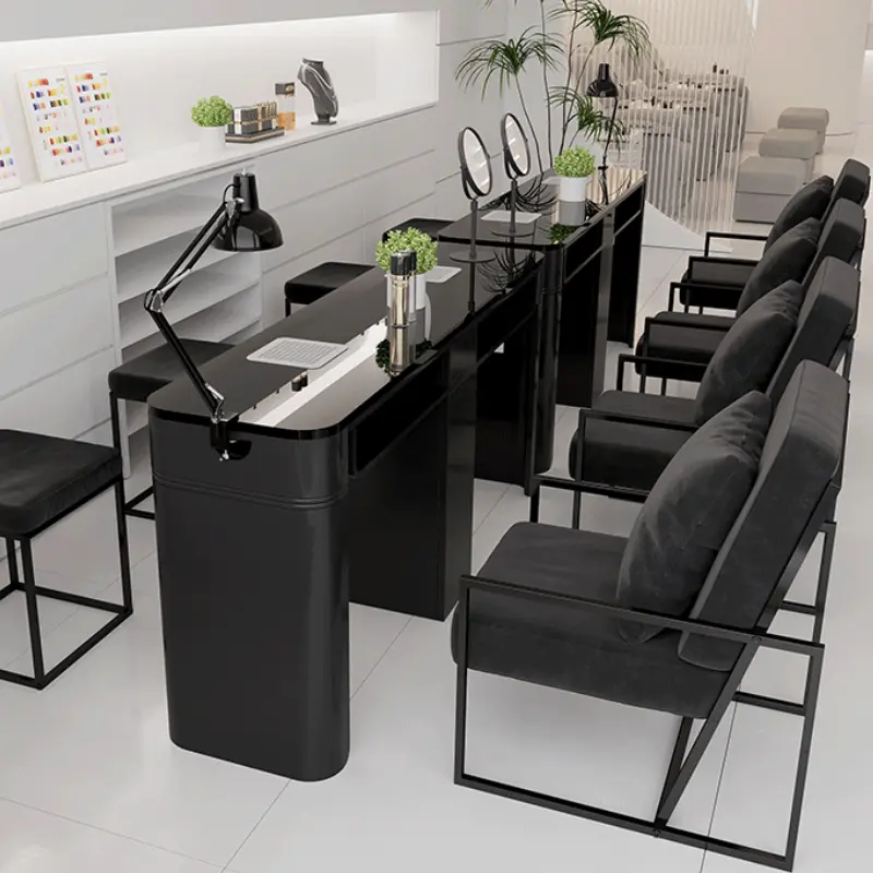 Luxury Design Black Nail Desk Chair Professionals Glass Aesthetic Nordic Nail Table Dust Collector Tavolo Unghie Salon Furniture