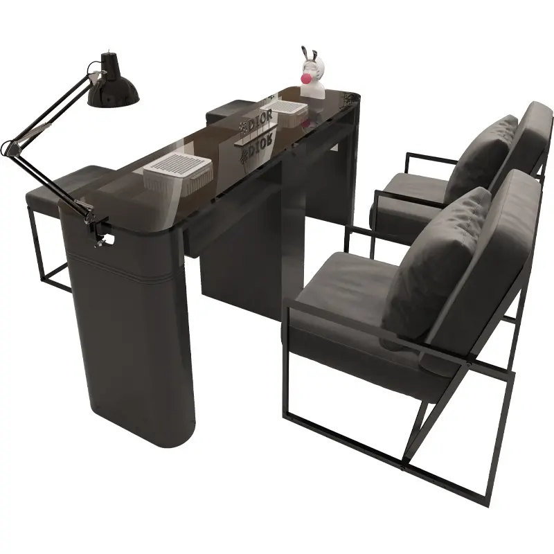 Luxury Design Black Nail Desk Chair Professionals Glass Aesthetic Nordic Nail Table Dust Collector Tavolo Unghie Salon Furniture