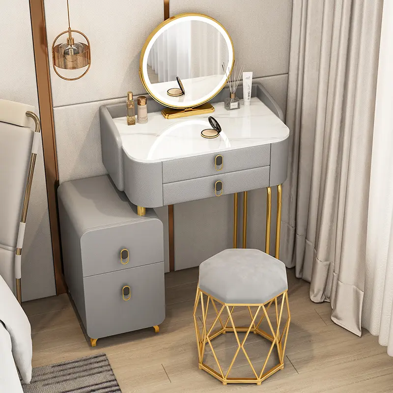 Girls Luxury Nordic Vanity Table Storage Organizer Modern Bedroom Makeup Vanity Desk Chair Mirror Schminktisch Furniture Home