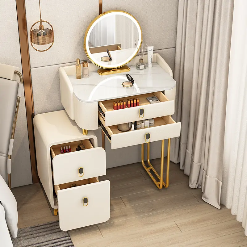 Girls Luxury Nordic Vanity Table Storage Organizer Modern Bedroom Makeup Vanity Desk Chair Mirror Schminktisch Furniture Home