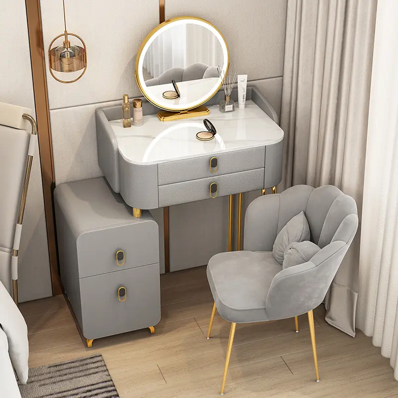 Girls Luxury Nordic Vanity Table Storage Organizer Modern Bedroom Makeup Vanity Desk Chair Mirror Schminktisch Furniture Home