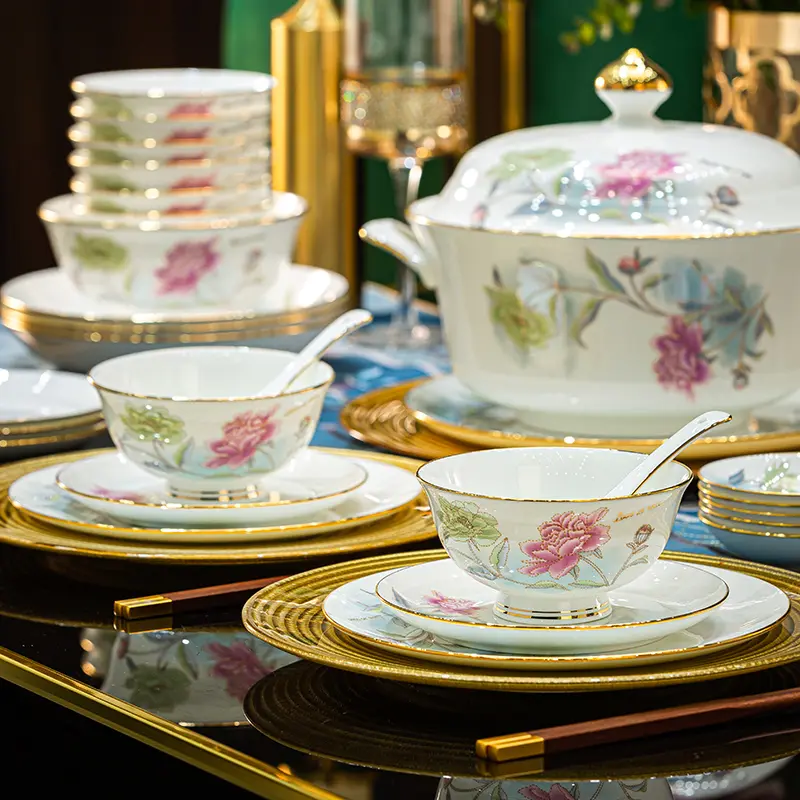 Party Wedding Gold Dinnerware Sets Home Christmas Kitchen Dining Room Tableware Porcelain Guests Jogo De Jantar Tableware Set