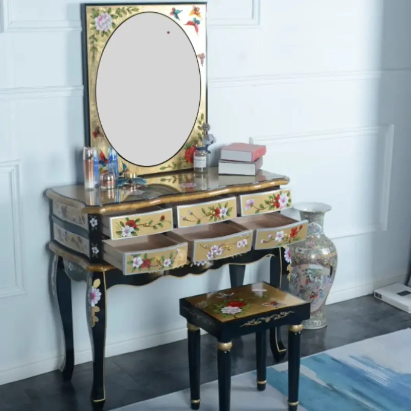 Luxury Stool Mirror Vanity Tables Storage Drawers Large Women Bedroom Dressers Makeup Organizer Coiffeuse Furniture Home
