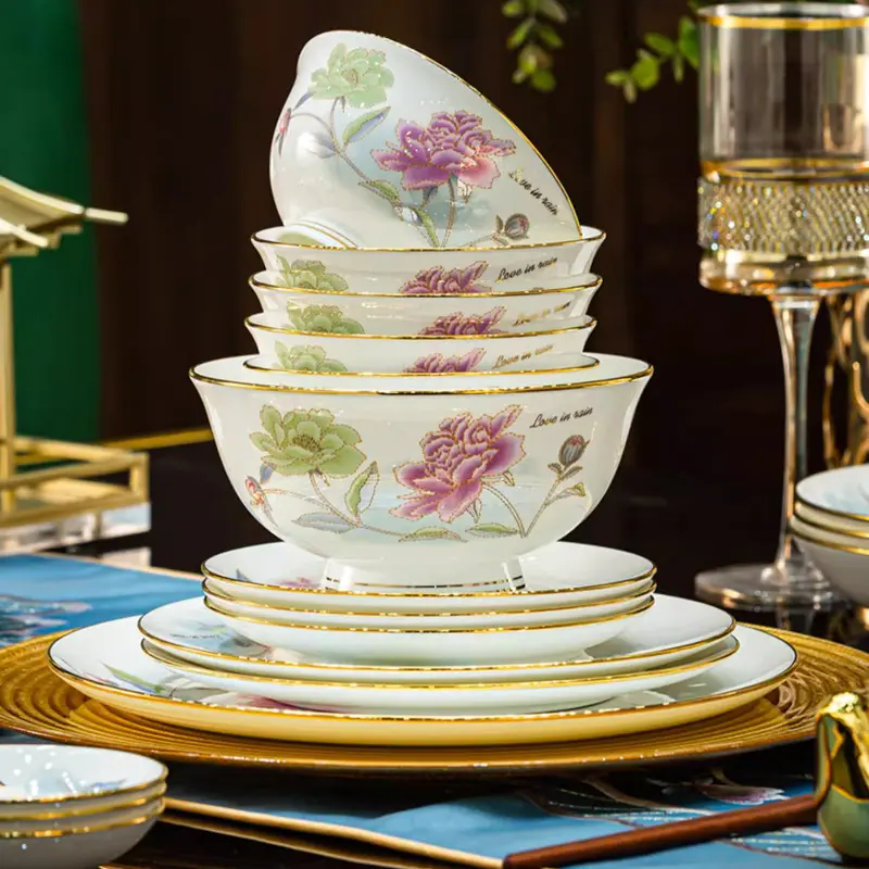 Party Wedding Gold Dinnerware Sets Home Christmas Kitchen Dining Room Tableware Porcelain Guests Jogo De Jantar Tableware Set