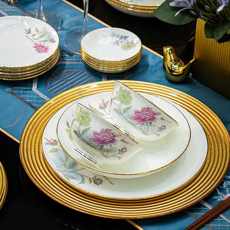 Party Wedding Gold Dinnerware Sets Home Christmas Kitchen Dining Room Tableware Porcelain Guests Jogo De Jantar Tableware Set