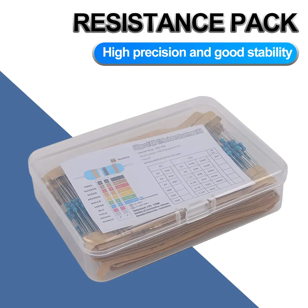 300/600pcs Metal Film Resistor Pack Assorted Kit 30 Kinds Mixed Metal Film Resistance Pack 10R-1M Resistance 1%