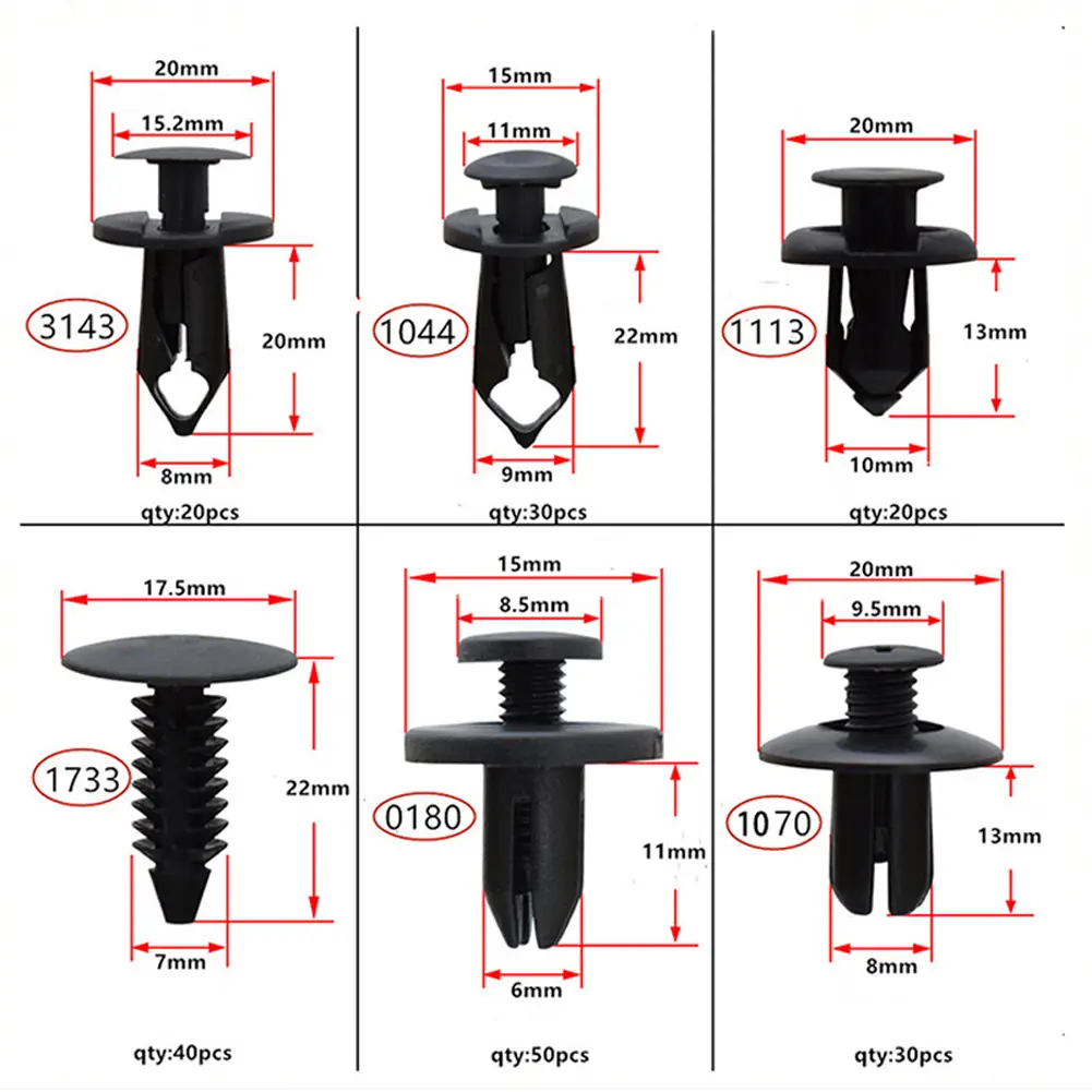 190Pcs Auto Fender Liner Clips Plastic Auto Push Pin Rivets Set Car Plastic Rivets Fasteners Door Trim Panel Fender Clips
