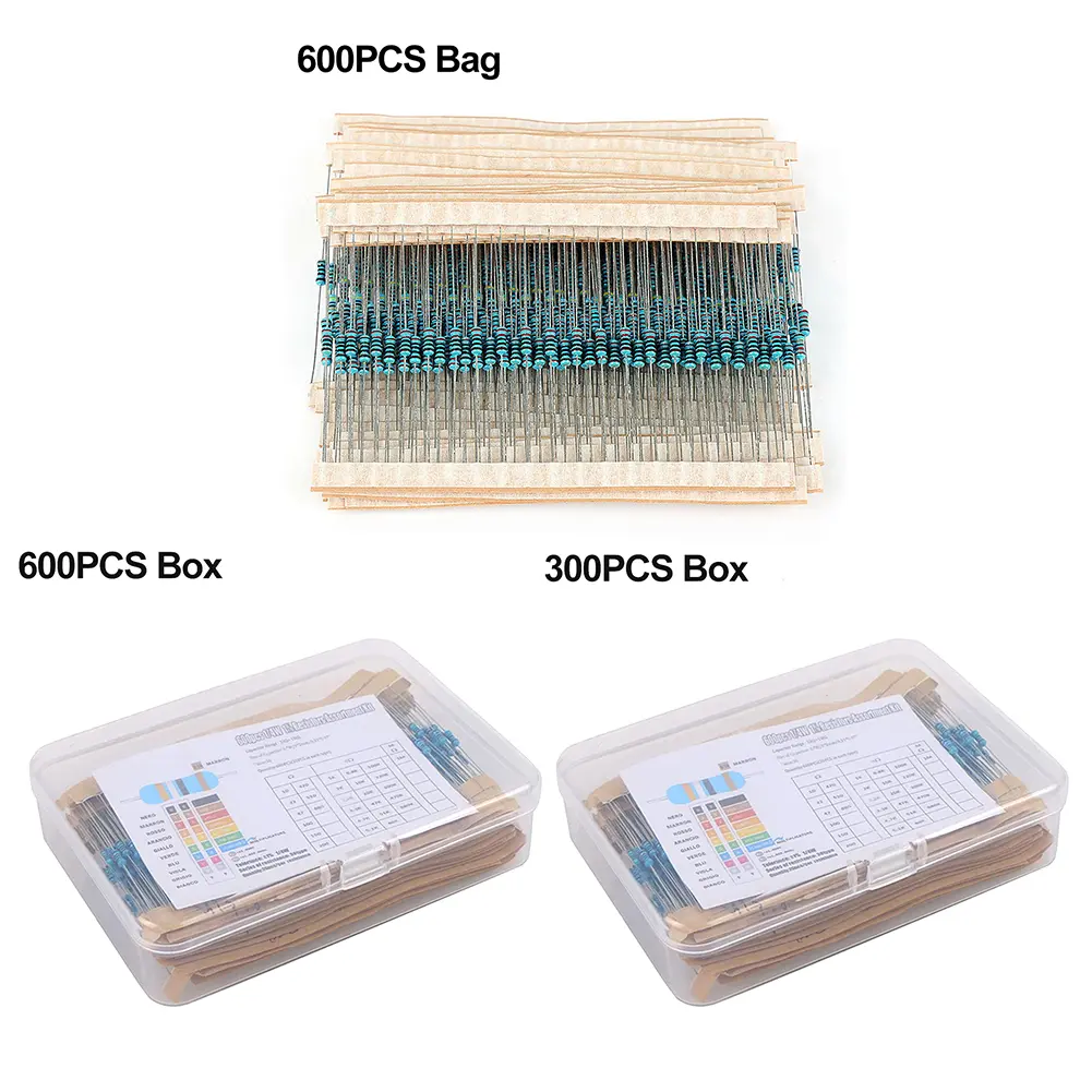 300/600pcs Metal Film Resistor Pack Assorted Kit 30 Kinds Mixed Metal Film Resistance Pack 10R-1M Resistance 1%