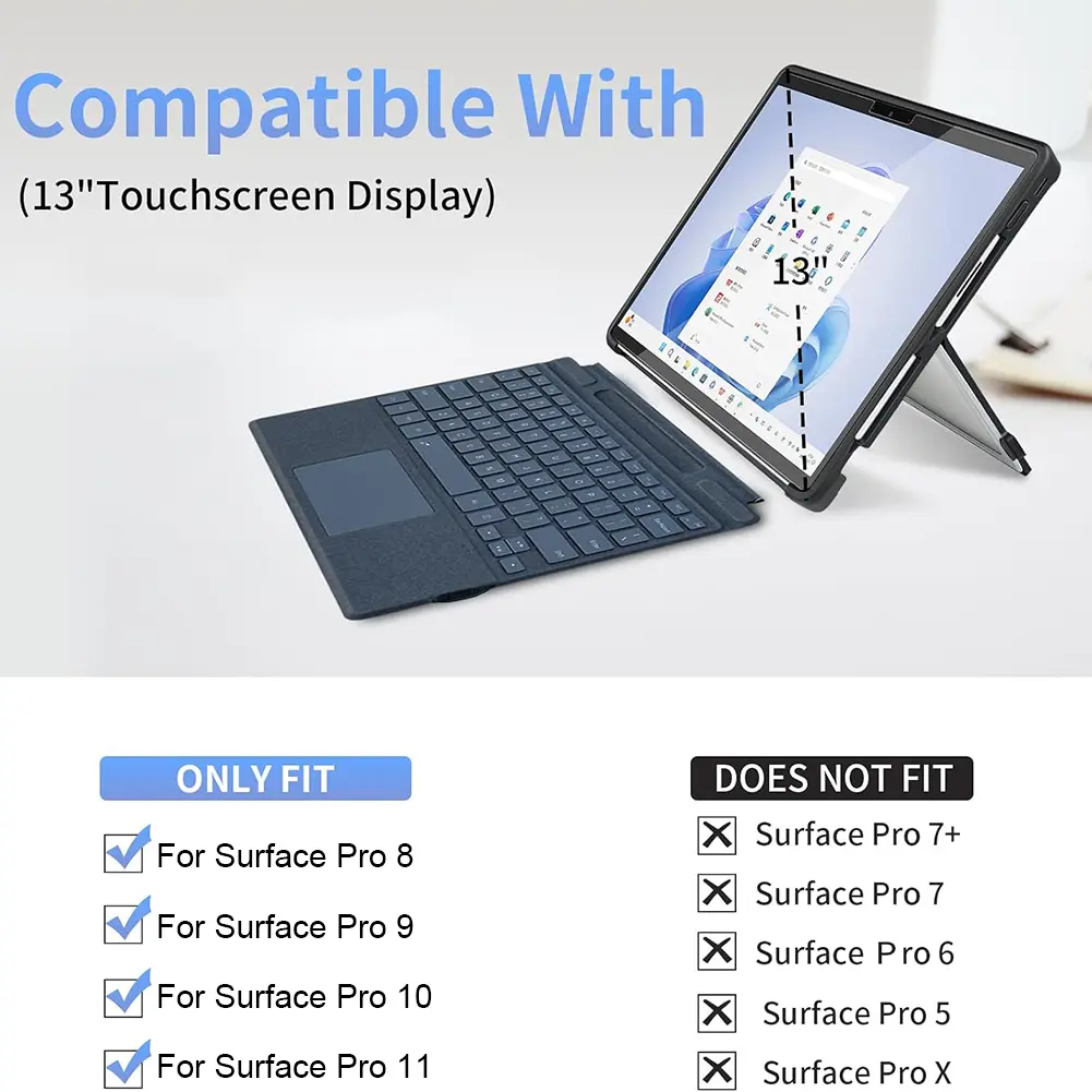 Protection Shell Cover for Microsoft Surface Pro 11/10/9/8 13Inch Shockproof Laptop Case Compatible with Type Cover Keyboard