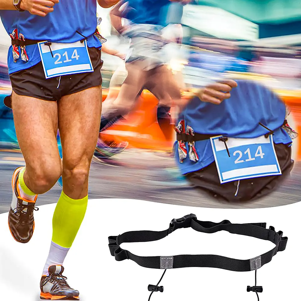 Sports Competition Belt Adjustable Outdoor Running Waist Belt Running Bib Belt for Running Cycling Triathlon Marathon