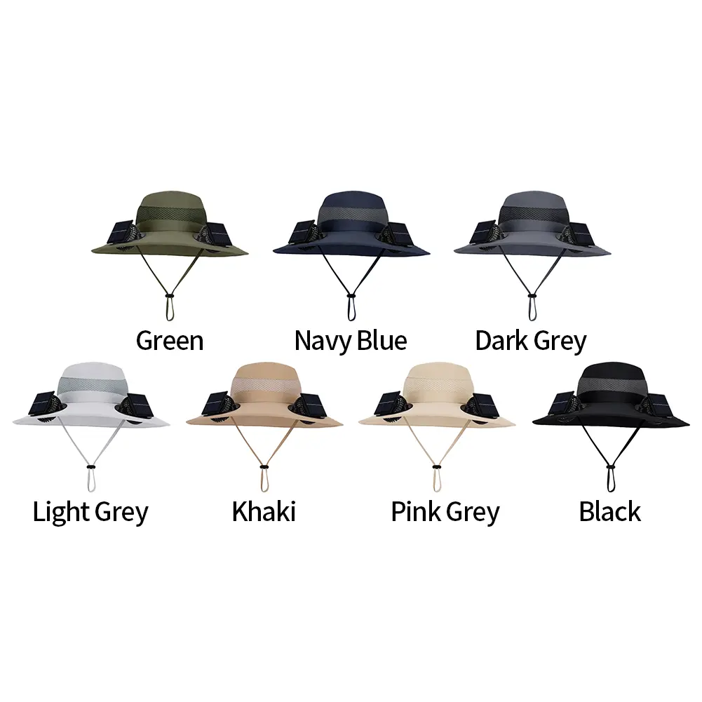 Outdoor Wide Brim Sun Hat with Solar/Charging Fan Sunshade Fishing Hat Quick-Dry Outdoor Drawstring Fishing Hat for Beach Garden