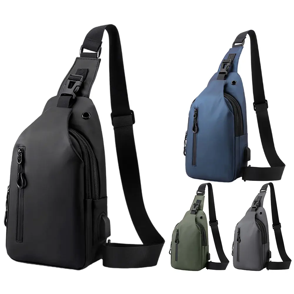 Sling Bag with USB Charging Port Waterproof Chest Bag PU Leather Crossbody Bag for Men