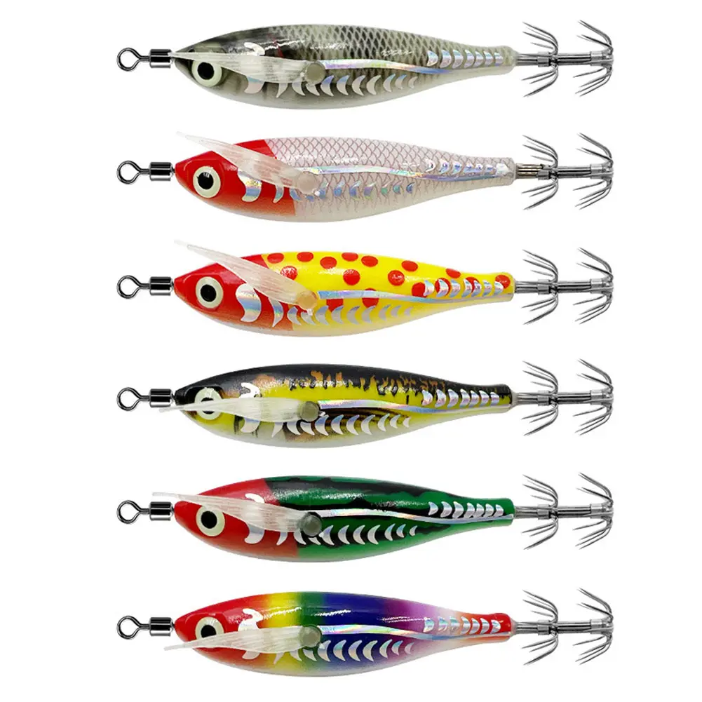 Glowing Horizontal Squid Trolling Lure 8cm 5.3g Artificial Fake Octopus Lures Luminous Squid Jig Hook Fishing Lure for Fishing