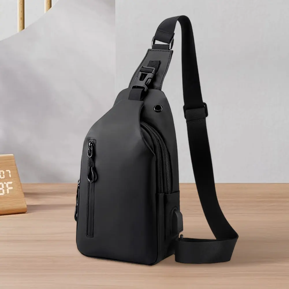 Sling Bag with USB Charging Port Waterproof Chest Bag PU Leather Crossbody Bag for Men