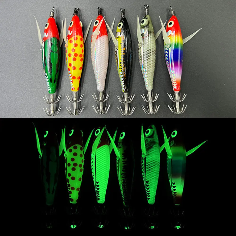 Glowing Horizontal Squid Trolling Lure 8cm 5.3g Artificial Fake Octopus Lures Luminous Squid Jig Hook Fishing Lure for Fishing