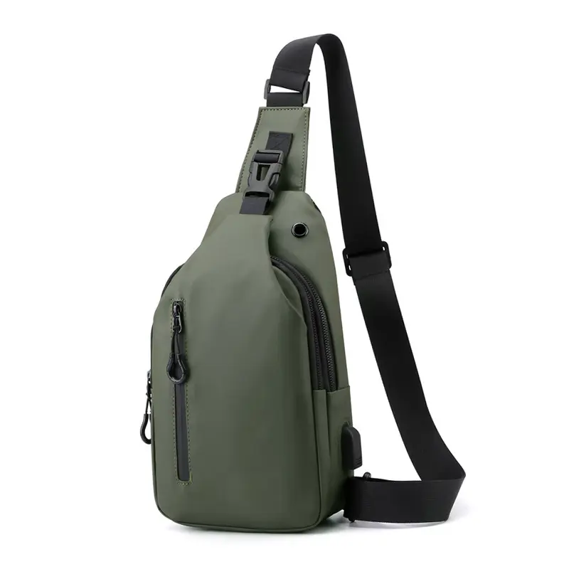 Sling Bag with USB Charging Port Waterproof Chest Bag PU Leather Crossbody Bag for Men