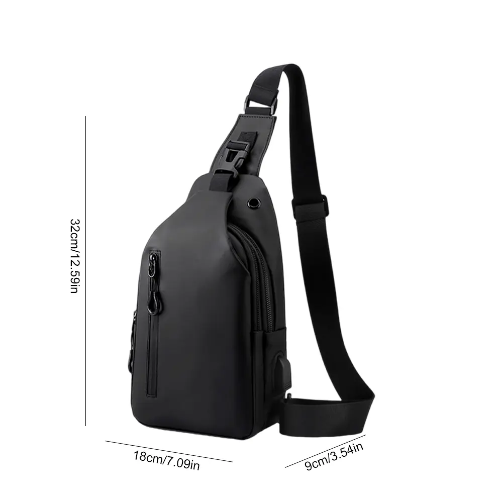 Sling Bag with USB Charging Port Waterproof Chest Bag PU Leather Crossbody Bag for Men