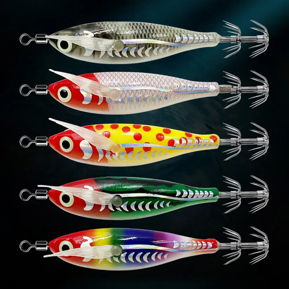 Glowing Horizontal Squid Trolling Lure 8cm 5.3g Artificial Fake Octopus Lures Luminous Squid Jig Hook Fishing Lure for Fishing