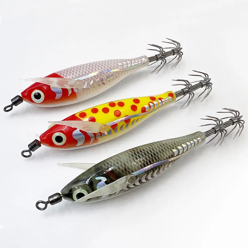 Glowing Horizontal Squid Trolling Lure 8cm 5.3g Artificial Fake Octopus Lures Luminous Squid Jig Hook Fishing Lure for Fishing