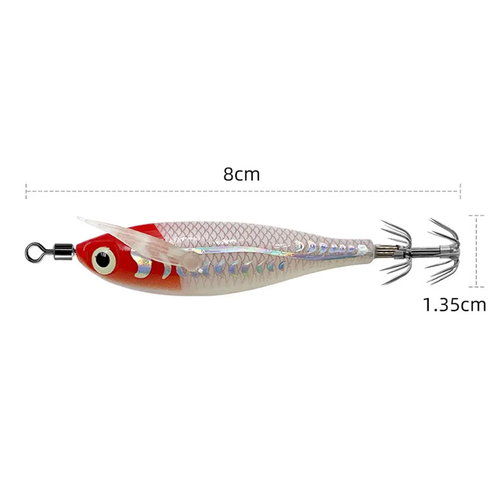 Glowing Horizontal Squid Trolling Lure 8cm 5.3g Artificial Fake Octopus Lures Luminous Squid Jig Hook Fishing Lure for Fishing