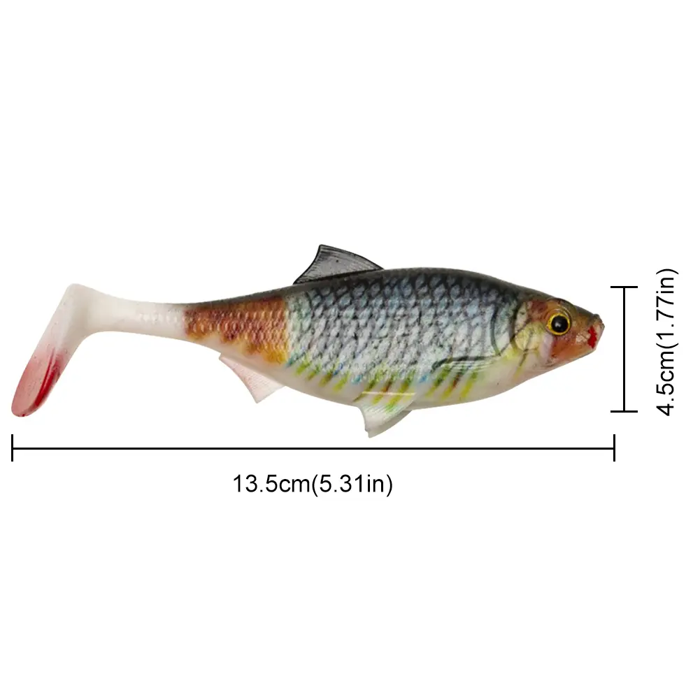2 PCS Soft Plastic Fishing Lures T-Tail Lure Swim Shad Bait 13.5cm/28g Fishing Lures Baits Fishing Gear for Bass Trout Walleye