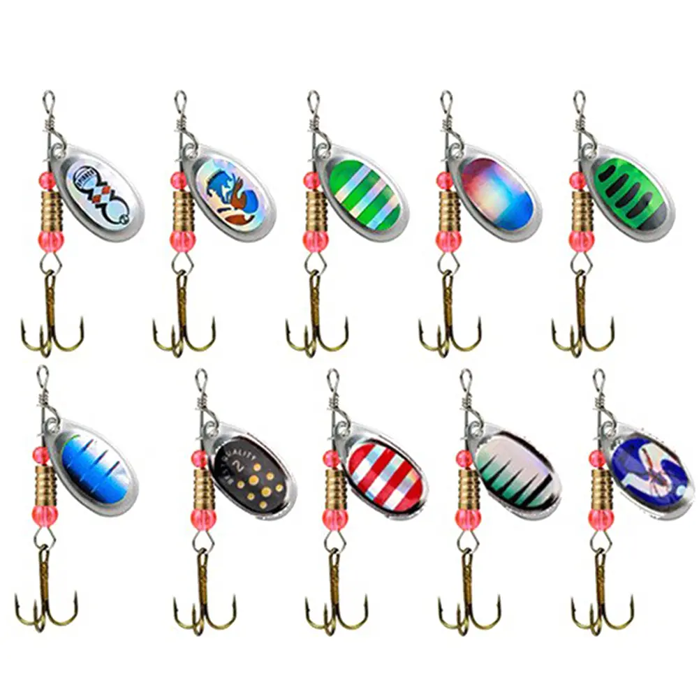 10Pcs Spinner Bait Sequins Bait 360 Degree Rotating Hard Metal Lures 6cm Treble Hooks Wobblers for Freshwater Seawater