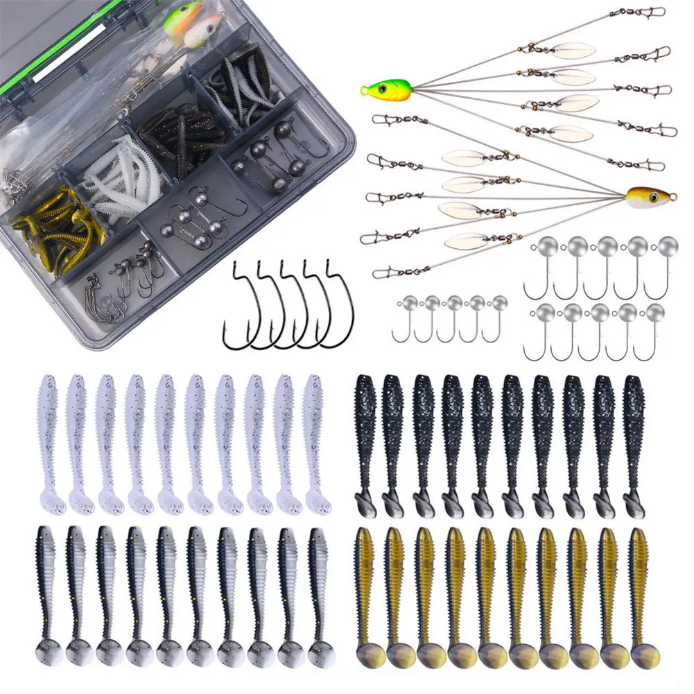 Umbrella Fishing Lure Rig with T-tail Soft Bait Jig Head Hooks Alabama Group Carp Fishing Tool Set
