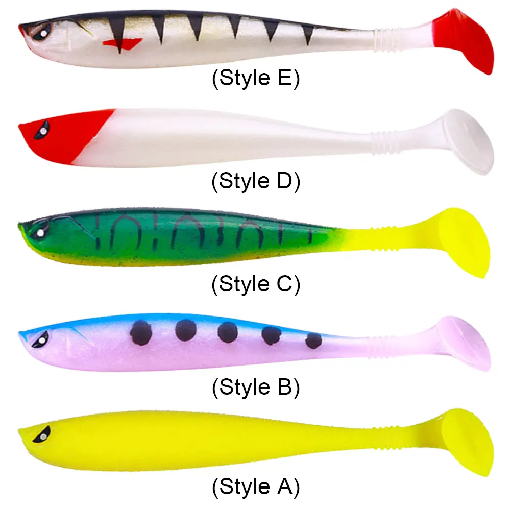 6Pcs Fishing T-Tail Bait 9cm Artificial Soft Bait Multifunctional Fishing Bass Carp Lure for Saltwater Freshwater