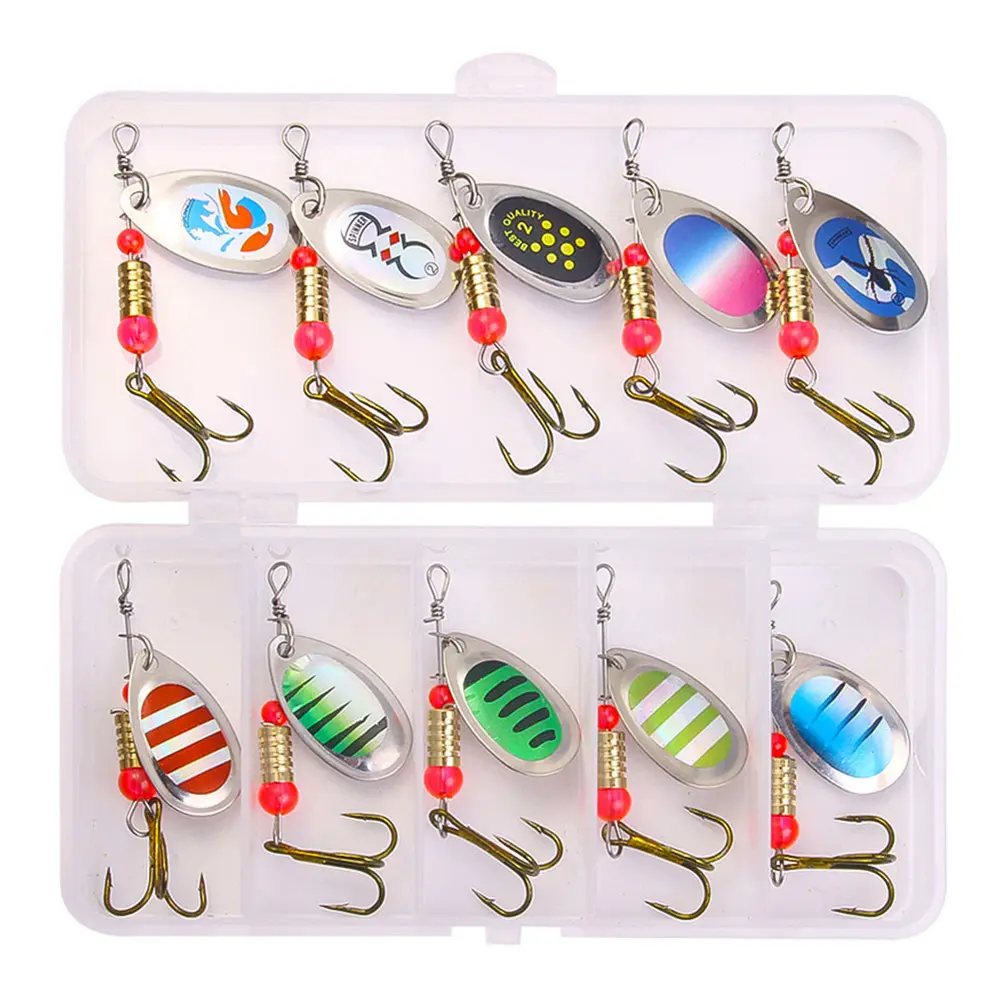 10pcs/Set Metal Spoon Spinner Fishing Lure with Treble Hook Fishing Wobblers Artificial Bait Hard Bait for Bass Pike Crochet