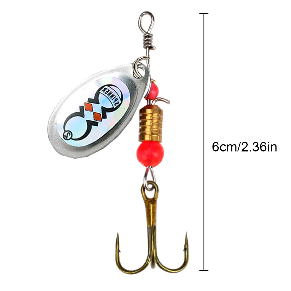 10Pcs Spinner Bait Sequins Bait 360 Degree Rotating Hard Metal Lures 6cm Treble Hooks Wobblers for Freshwater Seawater