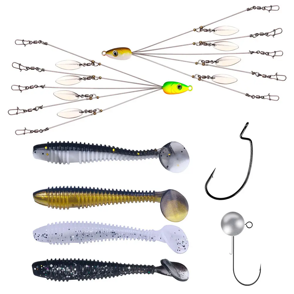 Umbrella Fishing Lure Rig with T-tail Soft Bait Jig Head Hooks Alabama Group Carp Fishing Tool Set