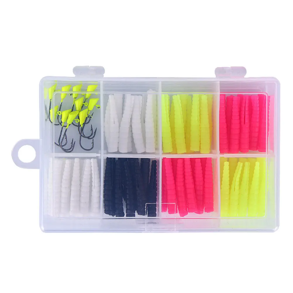 Soft Fishing Lures Kit with Split Tail Grub Worms Shad Dart Jig Heads for Seasonal Trout Crappie Panfish Fishing Accessories