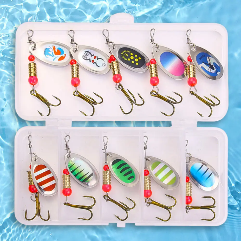 10pcs/Set Metal Spoon Spinner Fishing Lure with Treble Hook Fishing Wobblers Artificial Bait Hard Bait for Bass Pike Crochet
