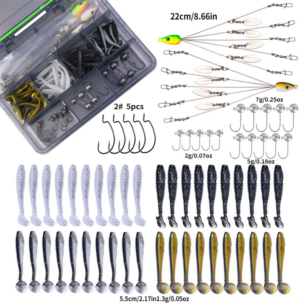 Umbrella Fishing Lure Rig with T-tail Soft Bait Jig Head Hooks Alabama Group Carp Fishing Tool Set